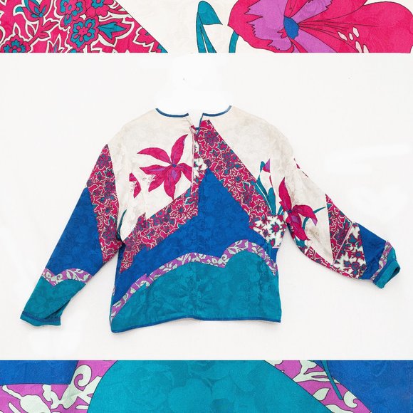 Vintage 80s Anne Crimmins for Umi Collections Medium Silk Bold Maximalist Blouse - Picture 2 of 4
